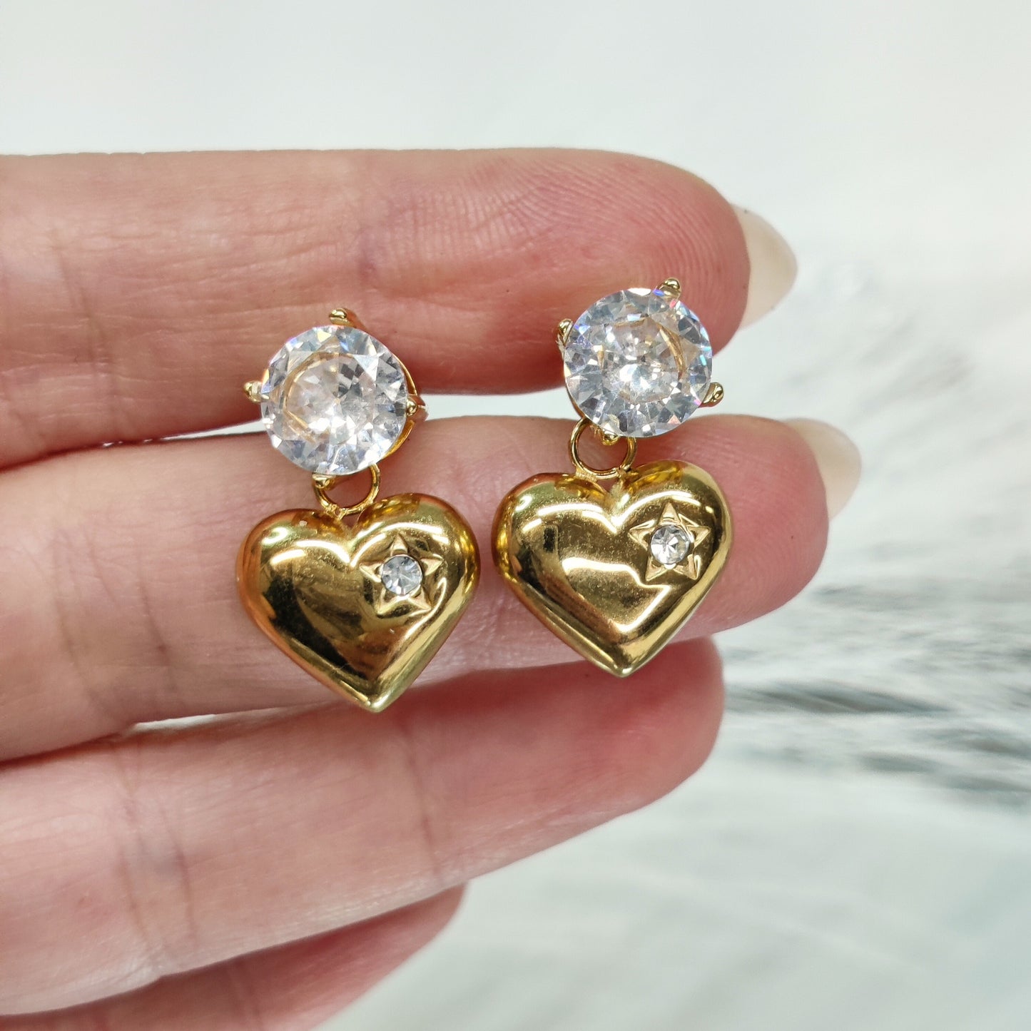 Golden Heart Sparkle Earrings,18k Gold Plated, Stainless Steel