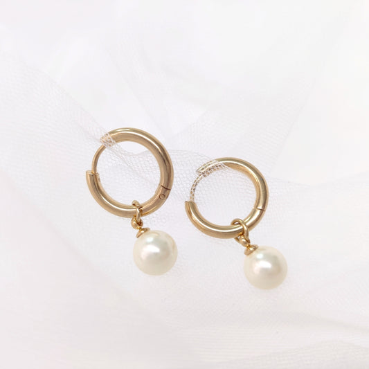 Harmony Pearl Hoops, 2 in one, detachable dangle pearl, 18k Gold Stainless Steel