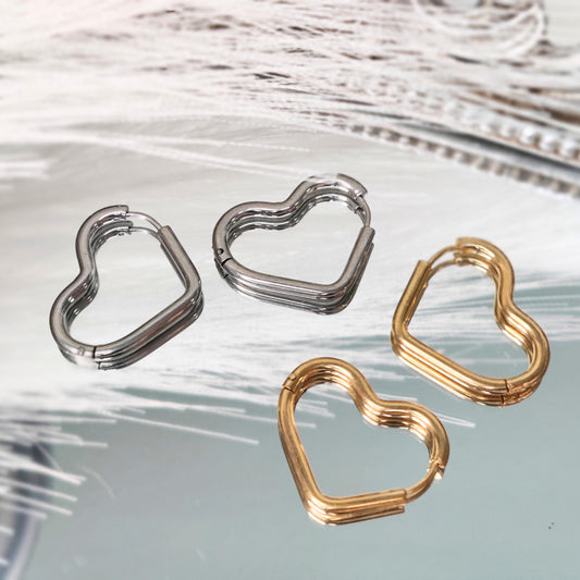 Endless Heart Hoops, 18K Gold PVD Stainless Steel Heart Hoop Earrings