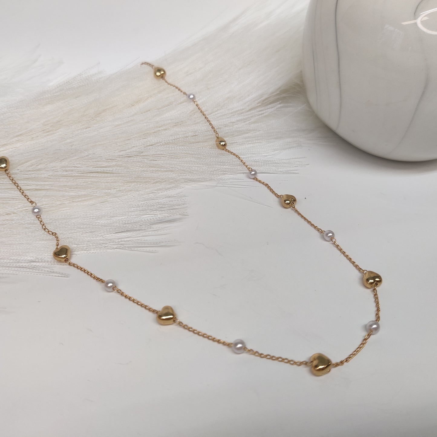 Heartstrings Pearl Necklace , 18k Gold Plated