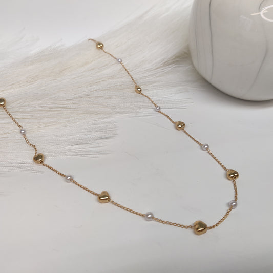 Heartstrings Pearl Necklace , 18k Gold Plated