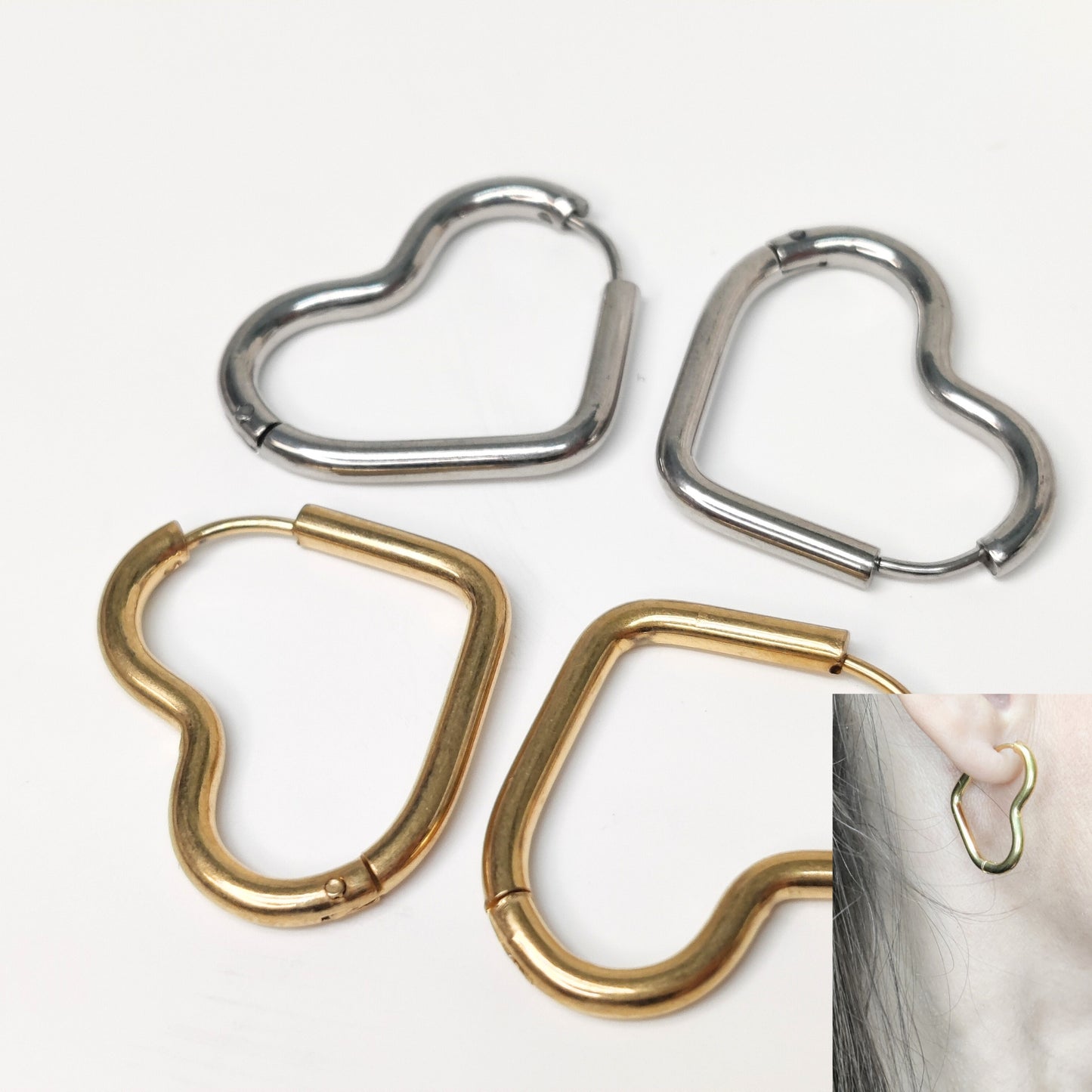 Endless Heart Hoops, 18K Gold PVD Stainless Steel Heart Hoop Earrings