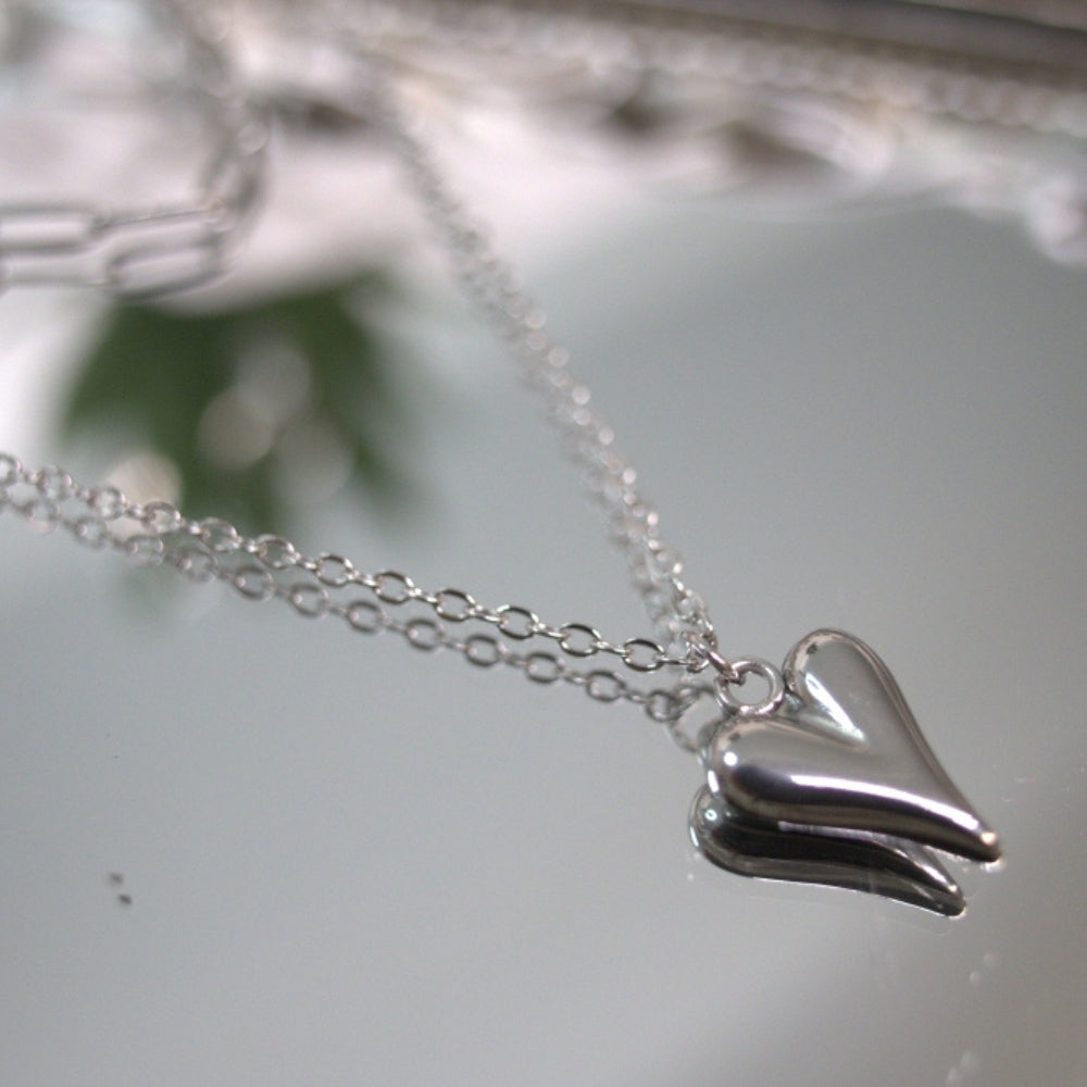 Layered Heart Harmony, 18K Gold PVD Stainless Steel Loop and Paperclip Layered Chain Heart Charm Necklace