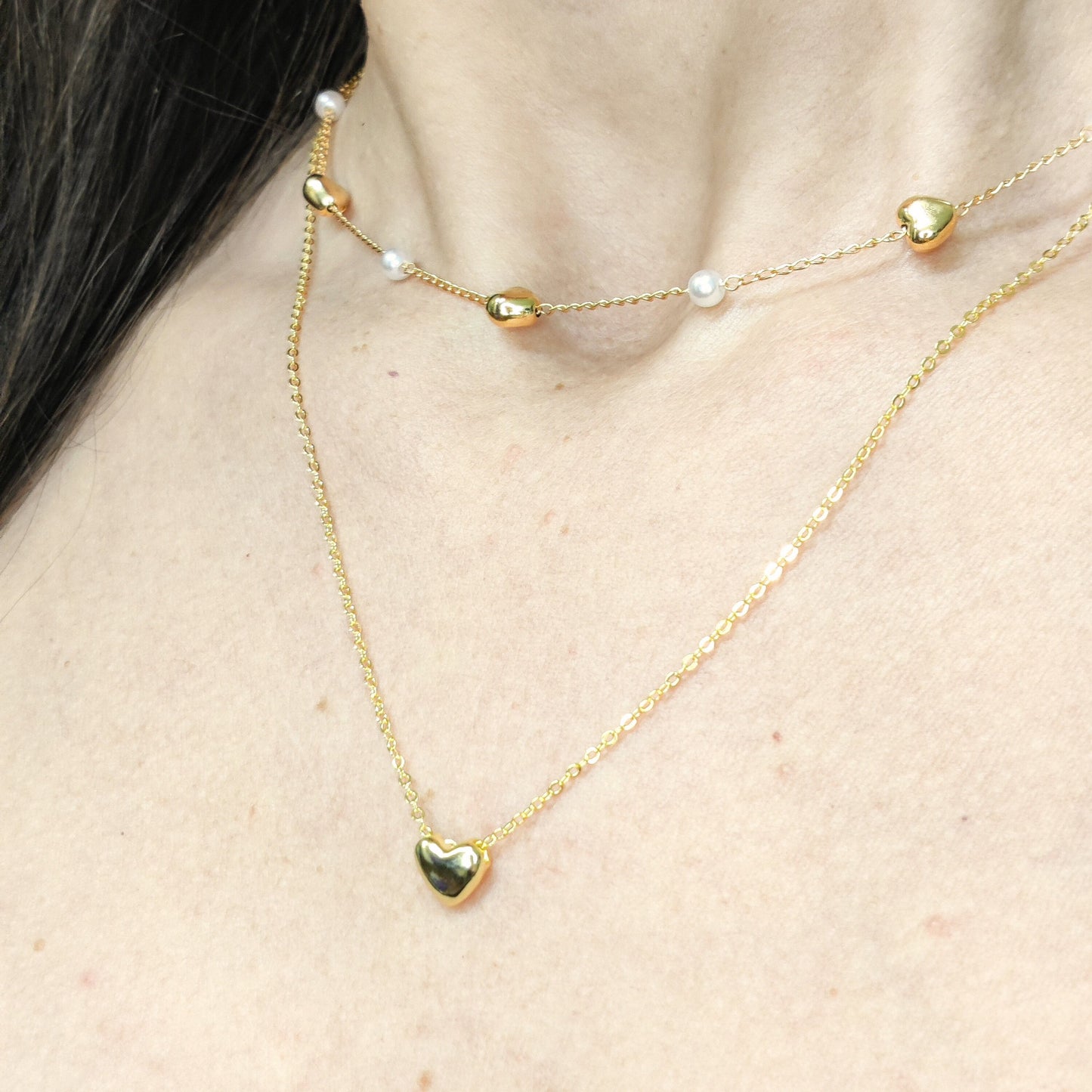 Heartstrings Pearl Necklace , 18k Gold Plated