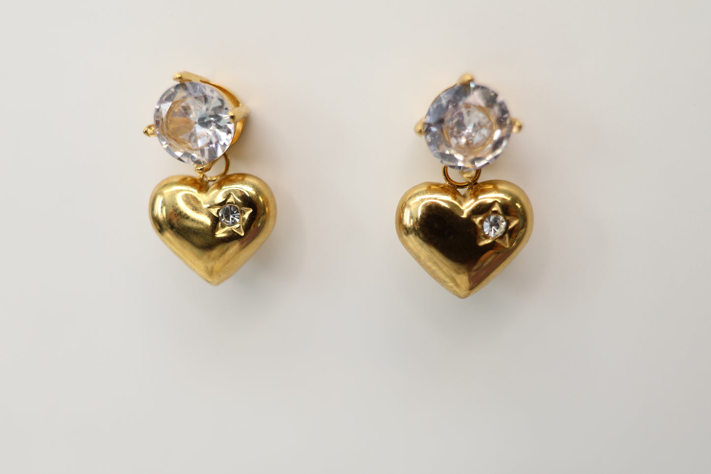 Golden Heart Sparkle Earrings,18k Gold Plated, Stainless Steel